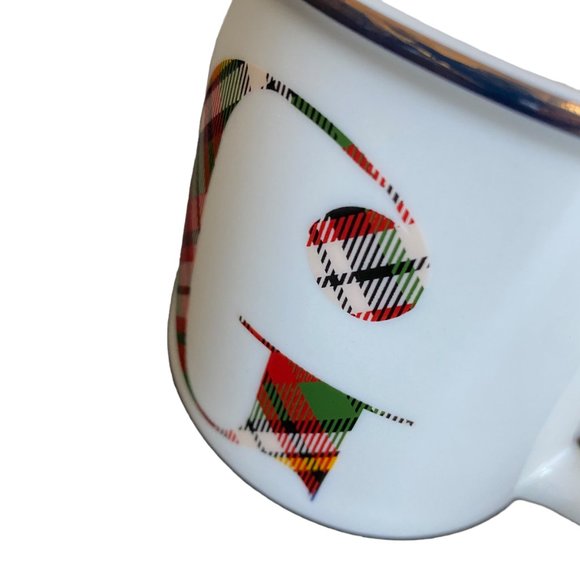 Pottery Barn Plaid Alphabet Stoneware Holiday Initial G Monogram Mug G - Picture 5 of 12